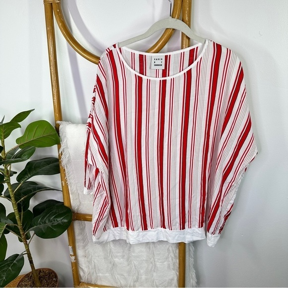 Karen By Simonsen Red and White Striped Blouse - Picture 3 of 8